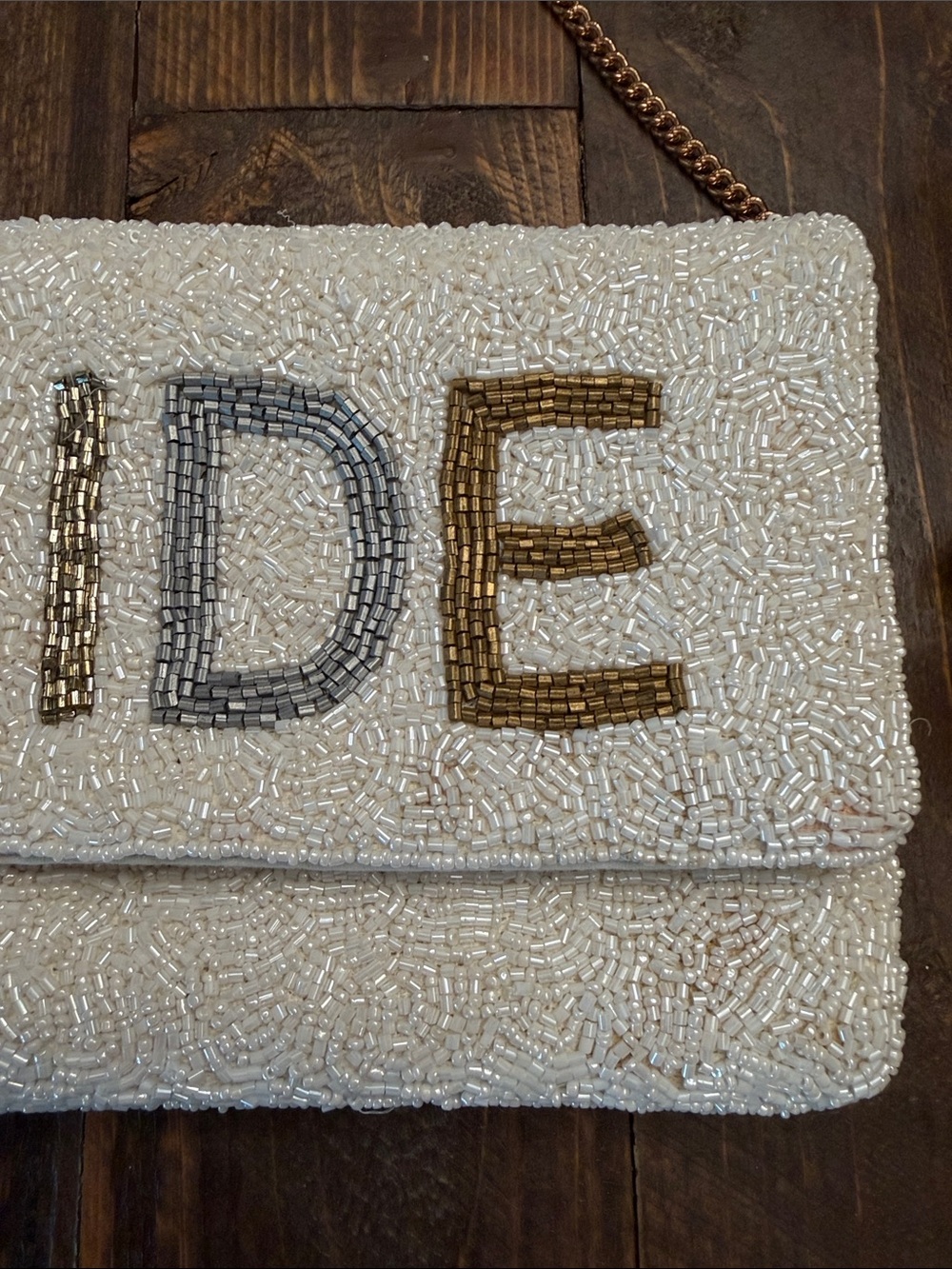 Shirdee Beaded Bride Clutch Crossbody Envelope Bag White Gold Glass Bead India - Picture 5 of 13